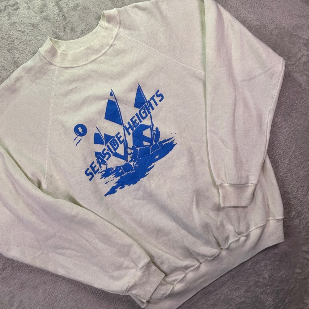Hanes Womens Sweatshirt XL White Vintage Seaside Heights Graphic Raglan Sleeve